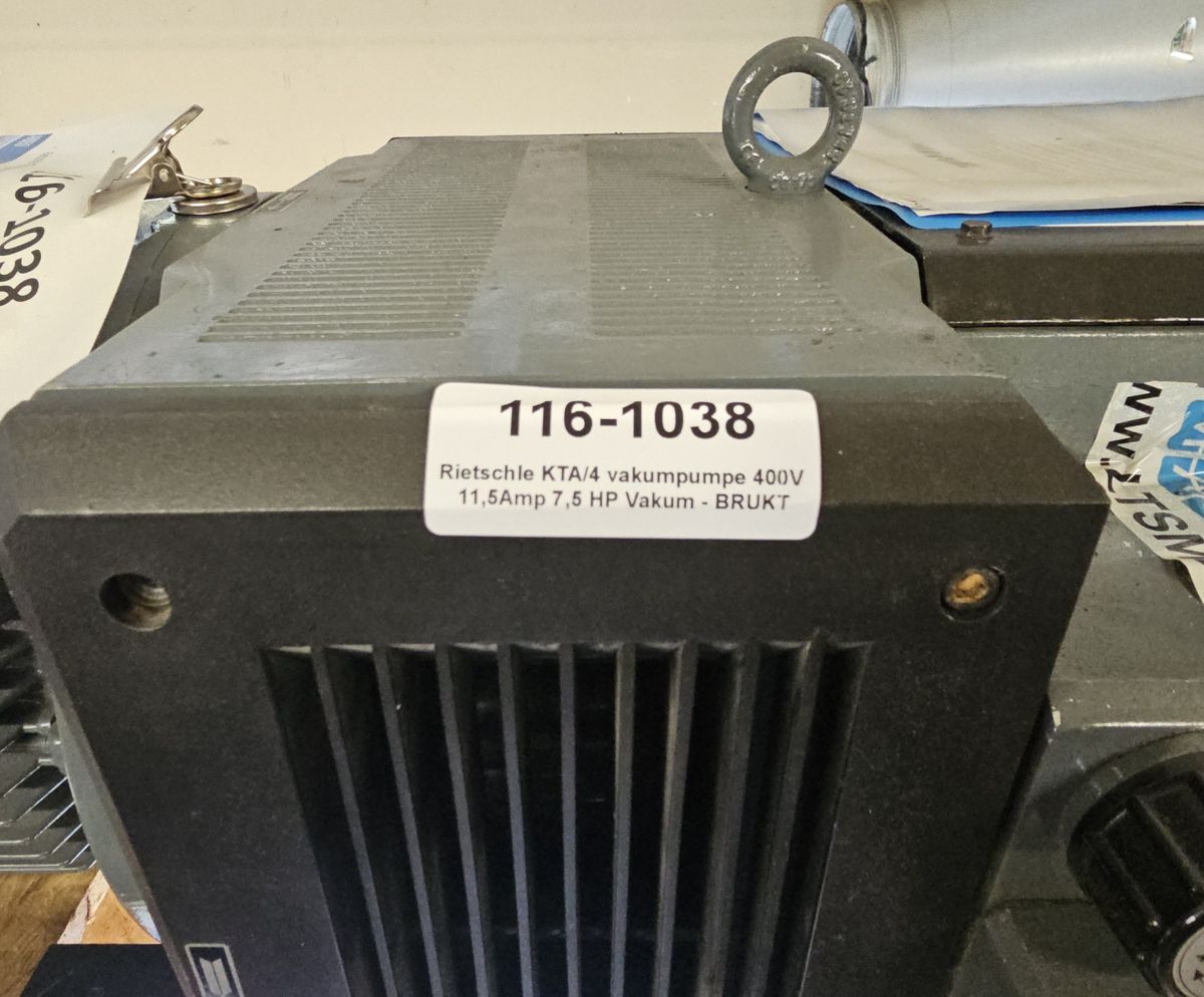 Rietschle KTA/4 vakumpumpe 400V 11,5amp 7,5 HP Vakum +0,5/-0,5 BAR Brukt